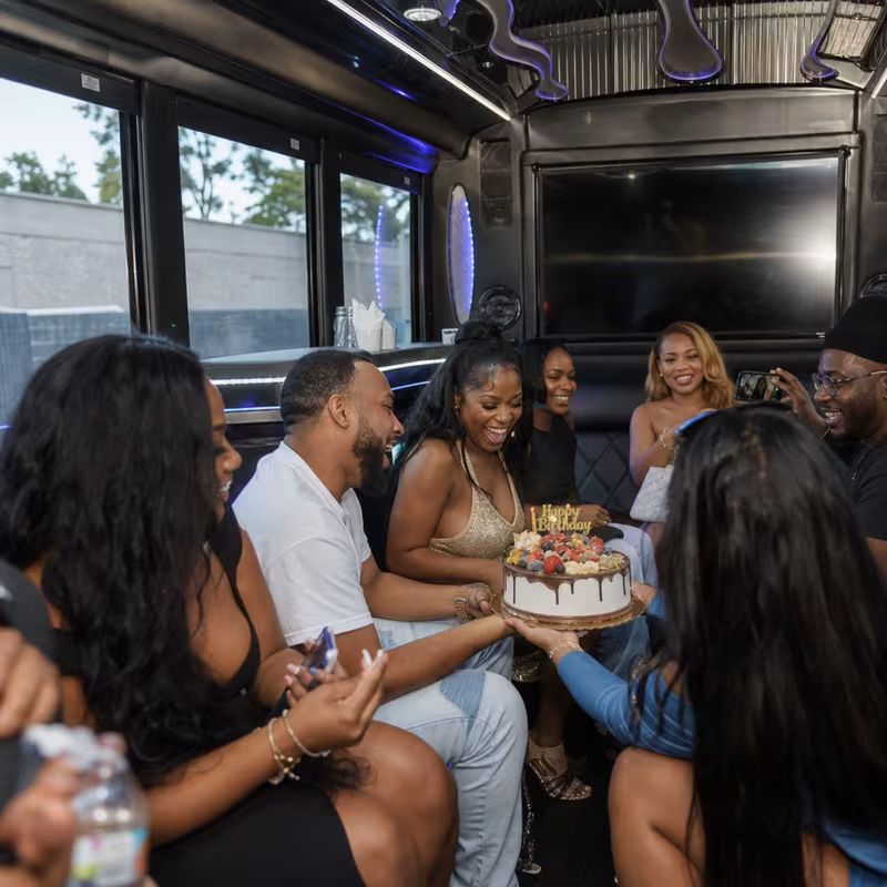 Black Mercedes Sprinter van staged for an Chicago Birthday Transportation group