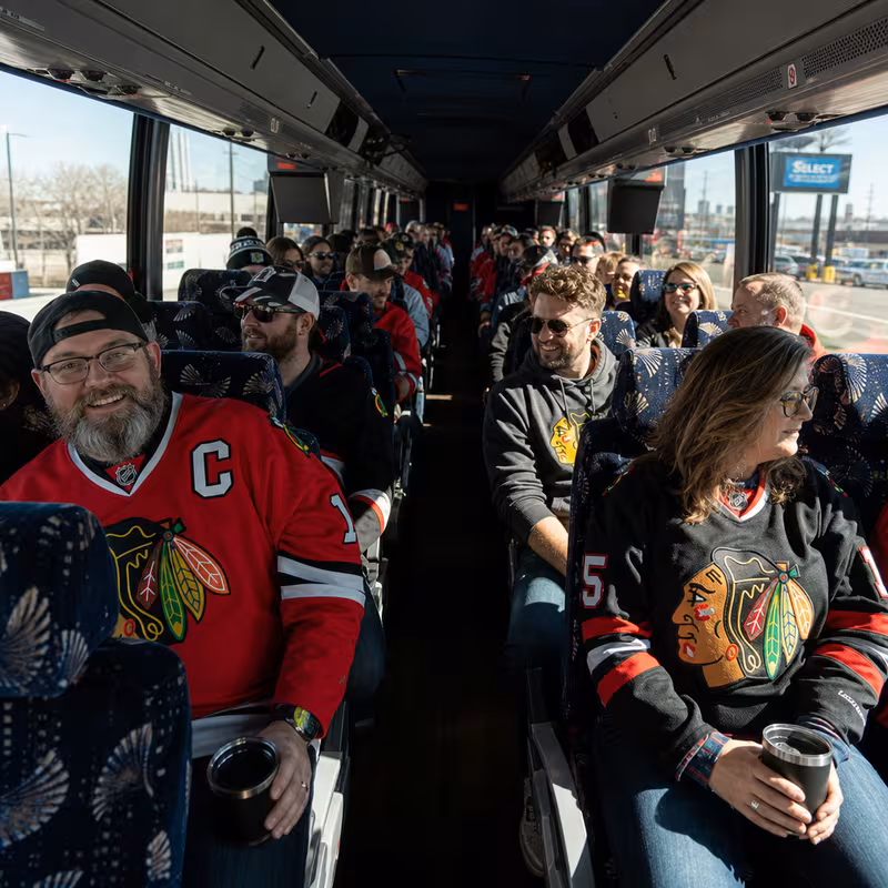 Passenger seating aboard a Chicago party bus rental