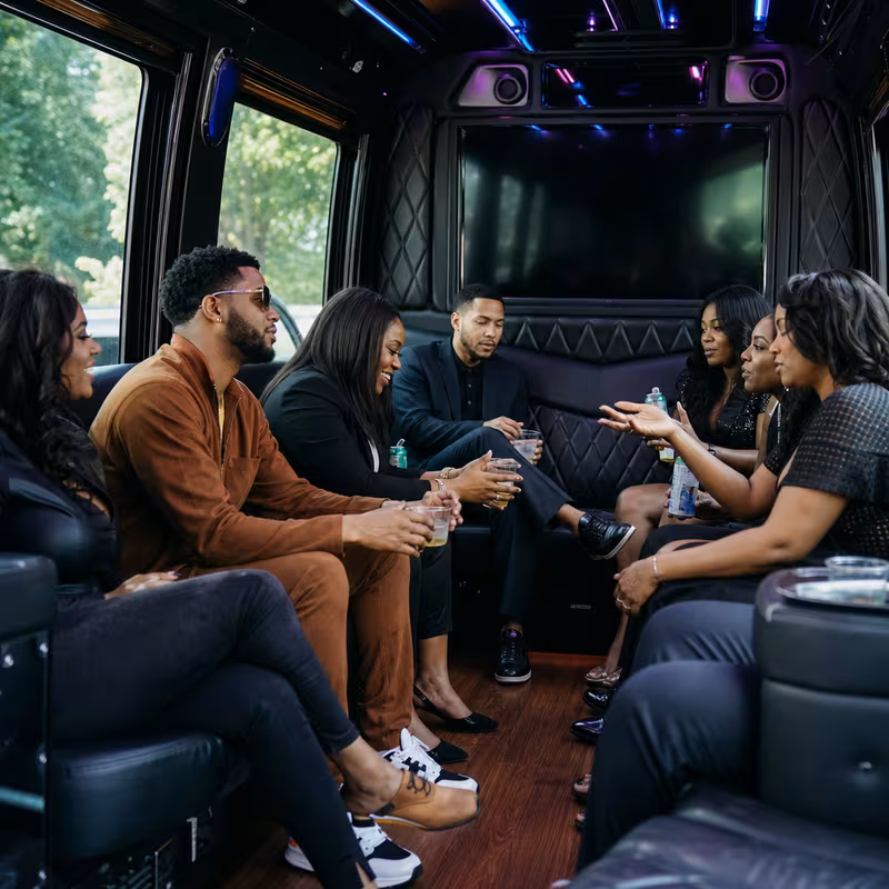 Black Mercedes Sprinter van staged for an Chicago Private Event Transportation group