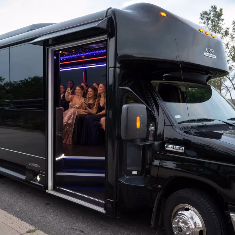 Black Mercedes Sprinter van staged for an Chicago Prom & Homecoming Transportation group