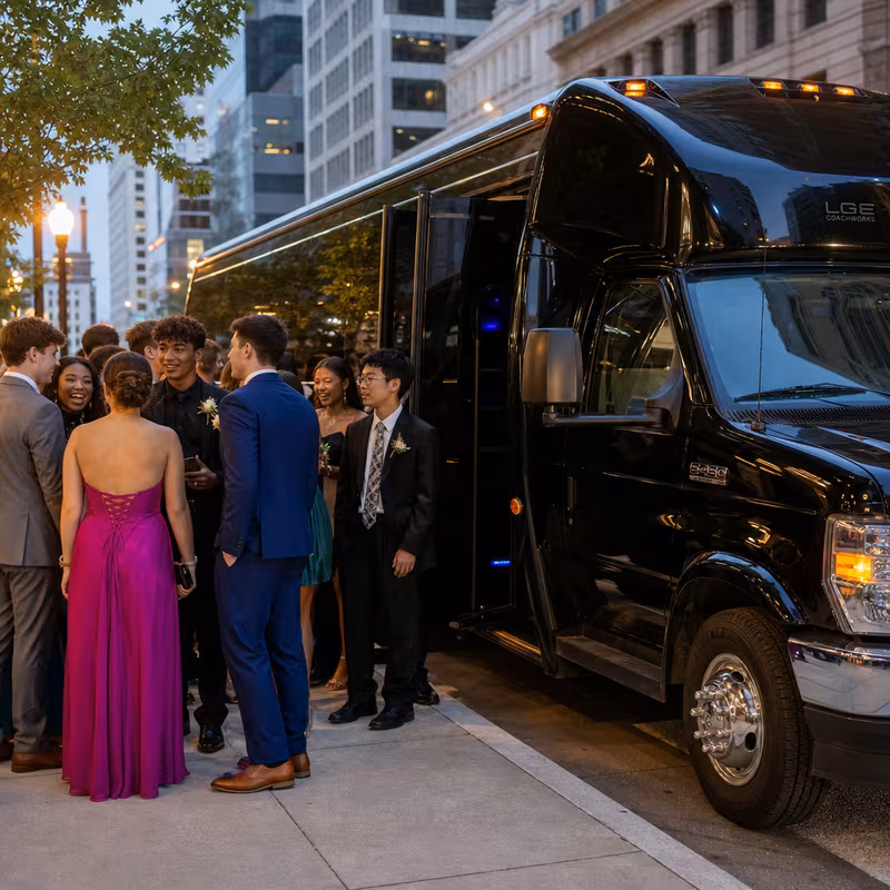 Passengers loading luggage while boarding an Chicago group shuttle