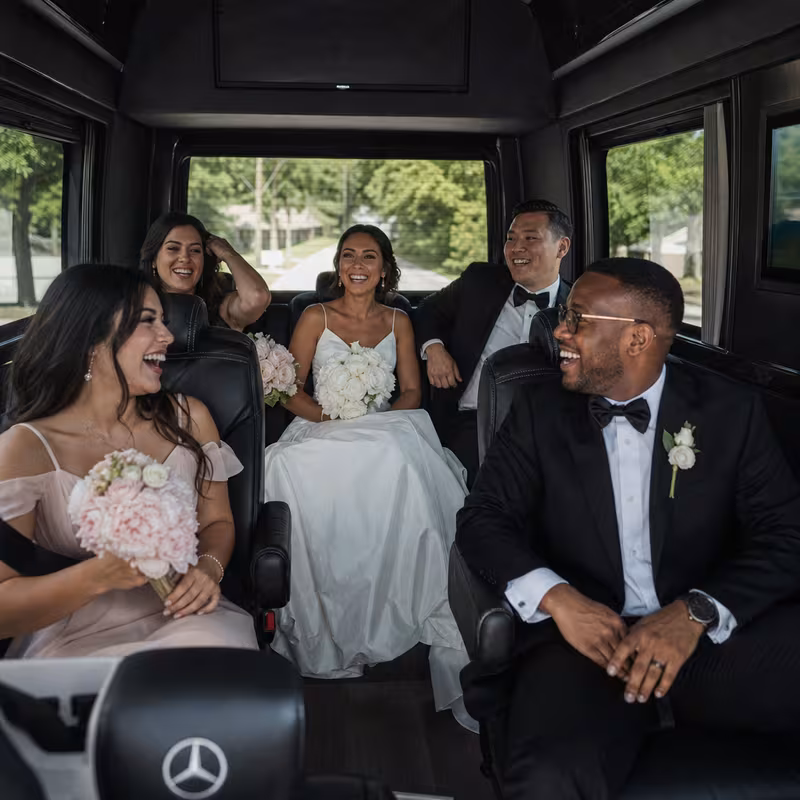 Black Mercedes Sprinter van staged for an Chicago Wedding Transportation group