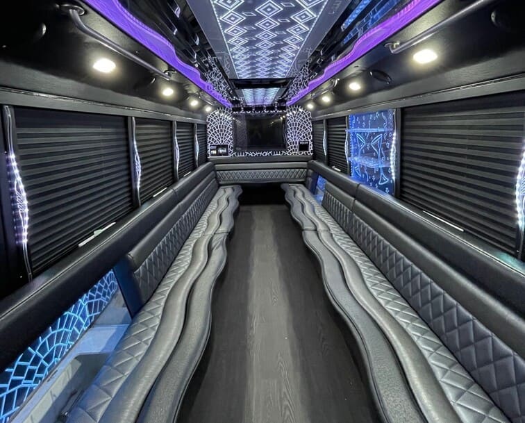 Champaign 30 Passenger Party Bus White Interior